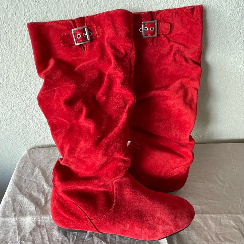 Gianni Bini Suede leather slouch tall boot - Red - Size 8